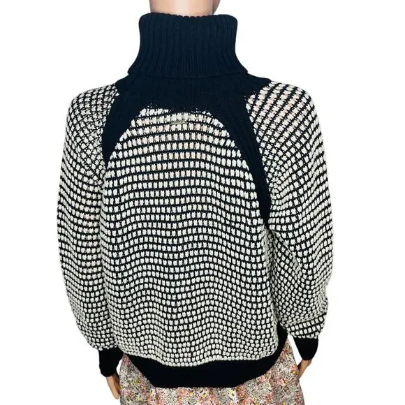 Cleobella womens Madison Knit Sweater Black/Ivory size Small Cotton Turtleneck - Picture 5 of 16
